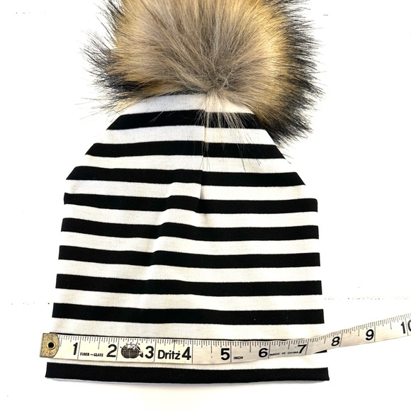 NWT Child Infant Striped Beanie Hat with Fur Pom Pom - Picture 5 of 10